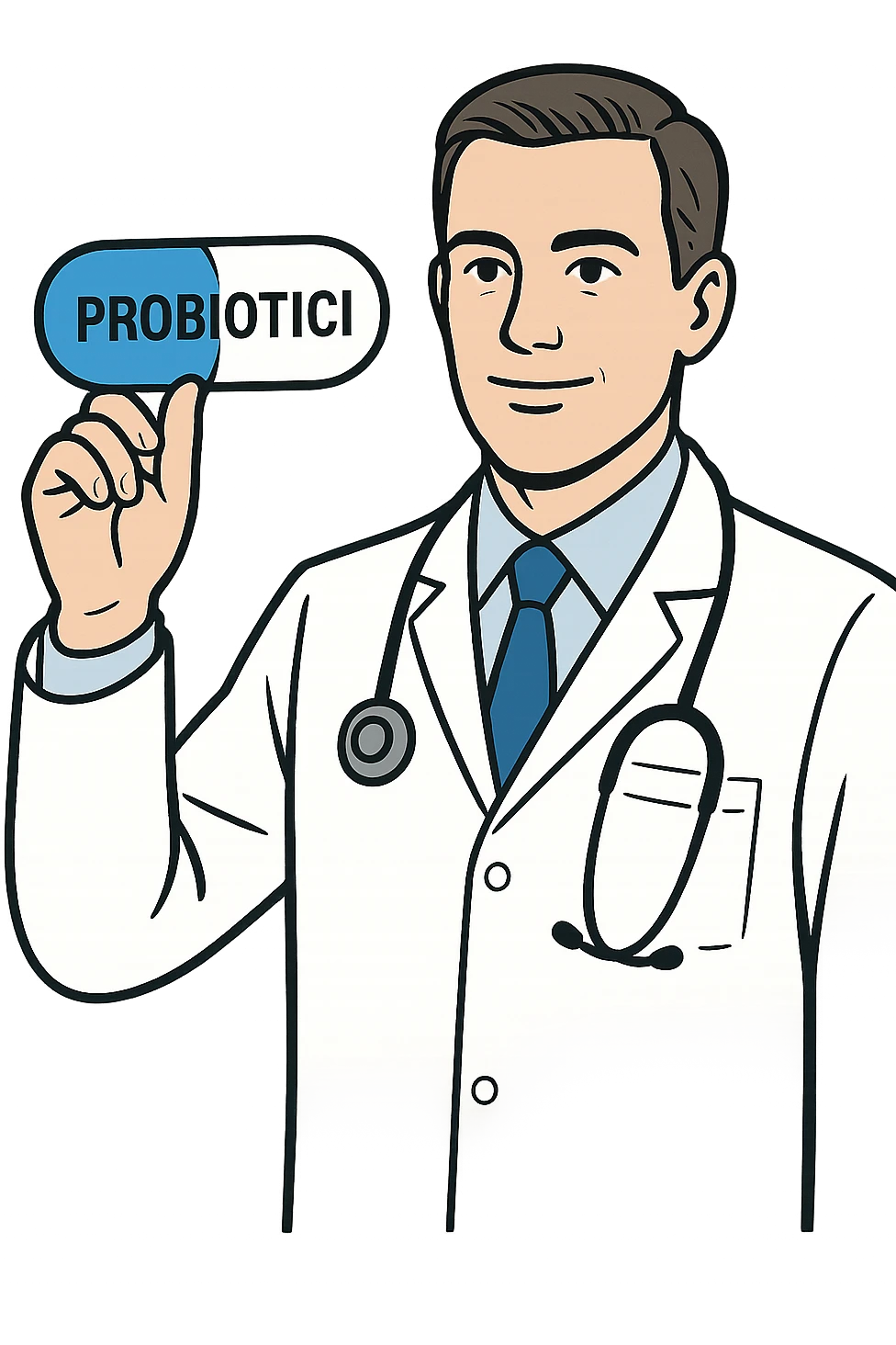 Dottore con pillola in mano chiamata PROBIOTICI emoji