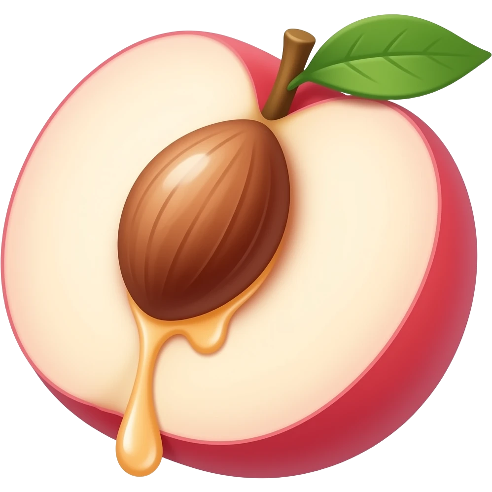 Juice dripping from inside a pink peach emoji