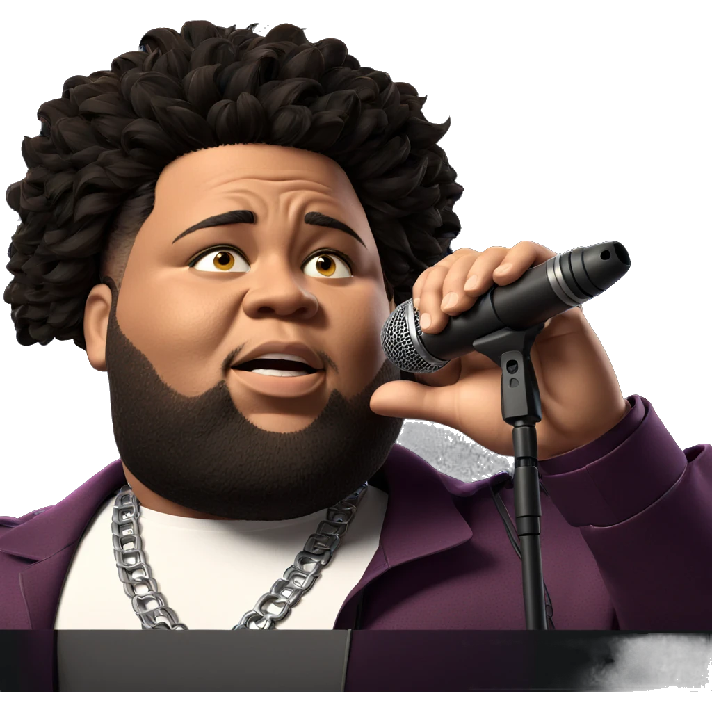 focused male performer with microphone emoji