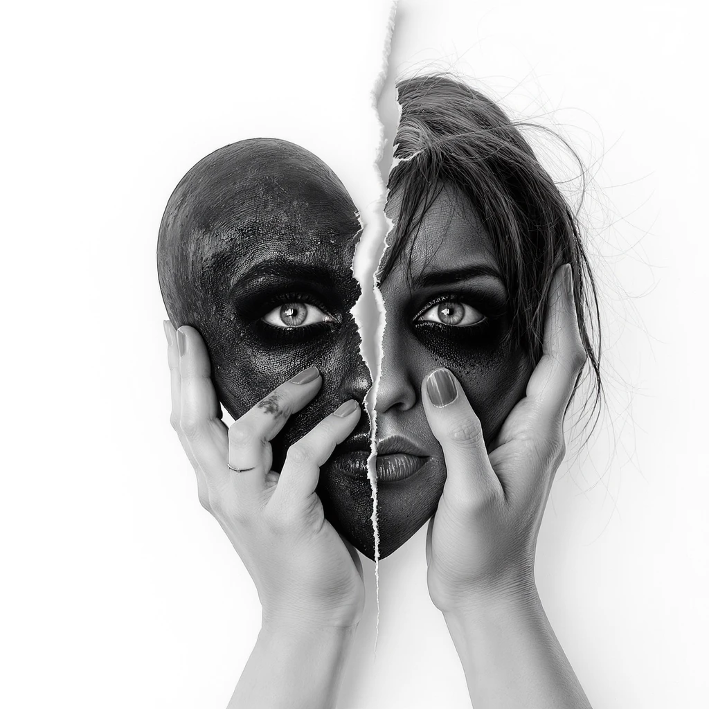 emo heart broken in two, black and white dslr photography style emoji