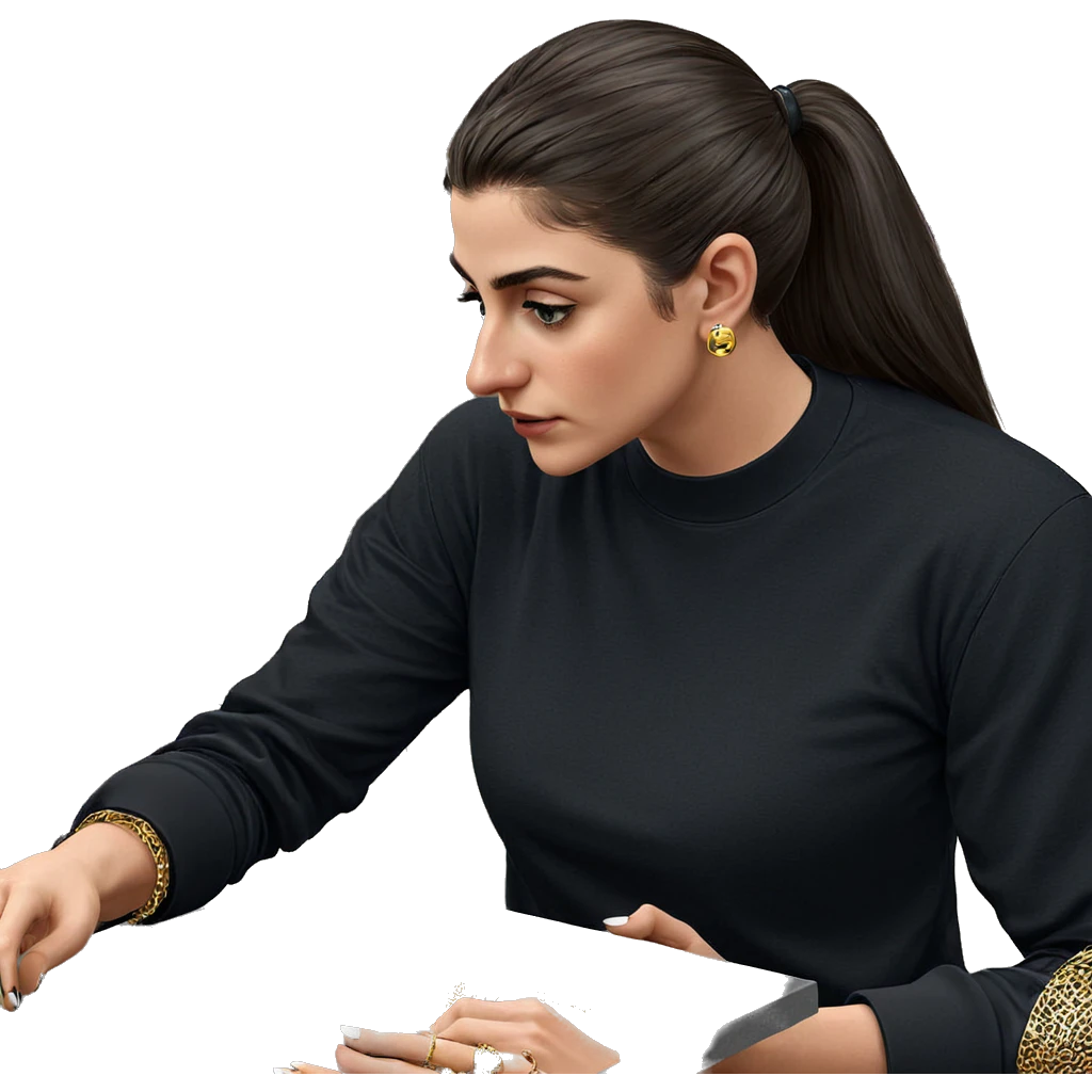 girl in black shirt holding jewelry emoji