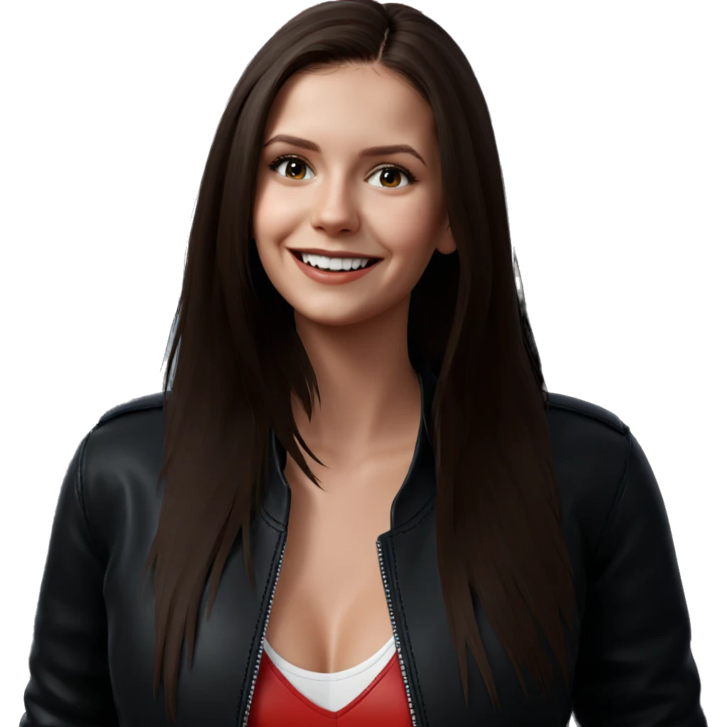 smiling girl in leather jacket emoji
