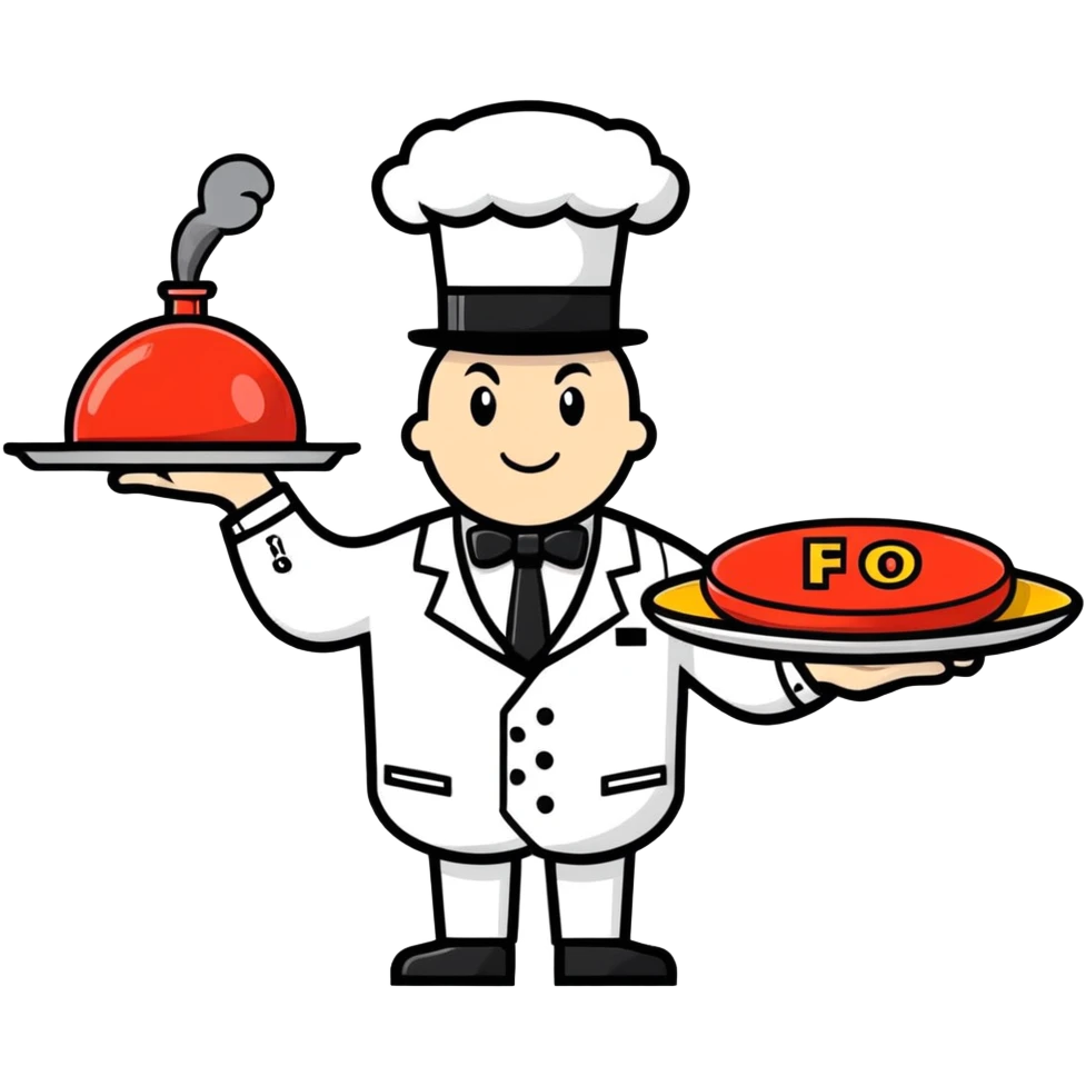 A butler holding a platter with an old-fashion bomb on it with the letters FO on the bomb emoji