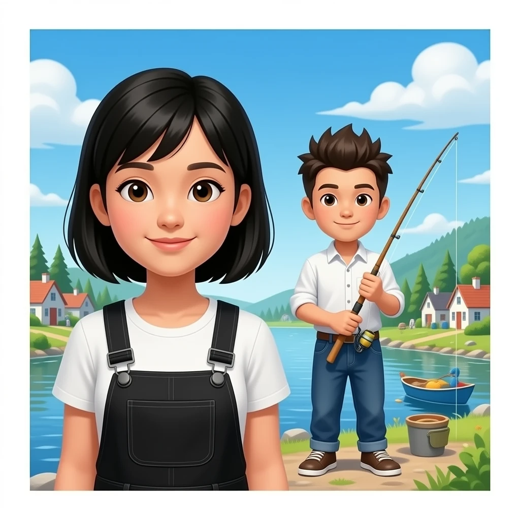 GTA V Redwood Cigarettes AD B&W One B&W girl with asian hair black overalls One B&W Boy With Spiky Hair And White Shirt And A Fishing Rod A B&W Fishing village emoji