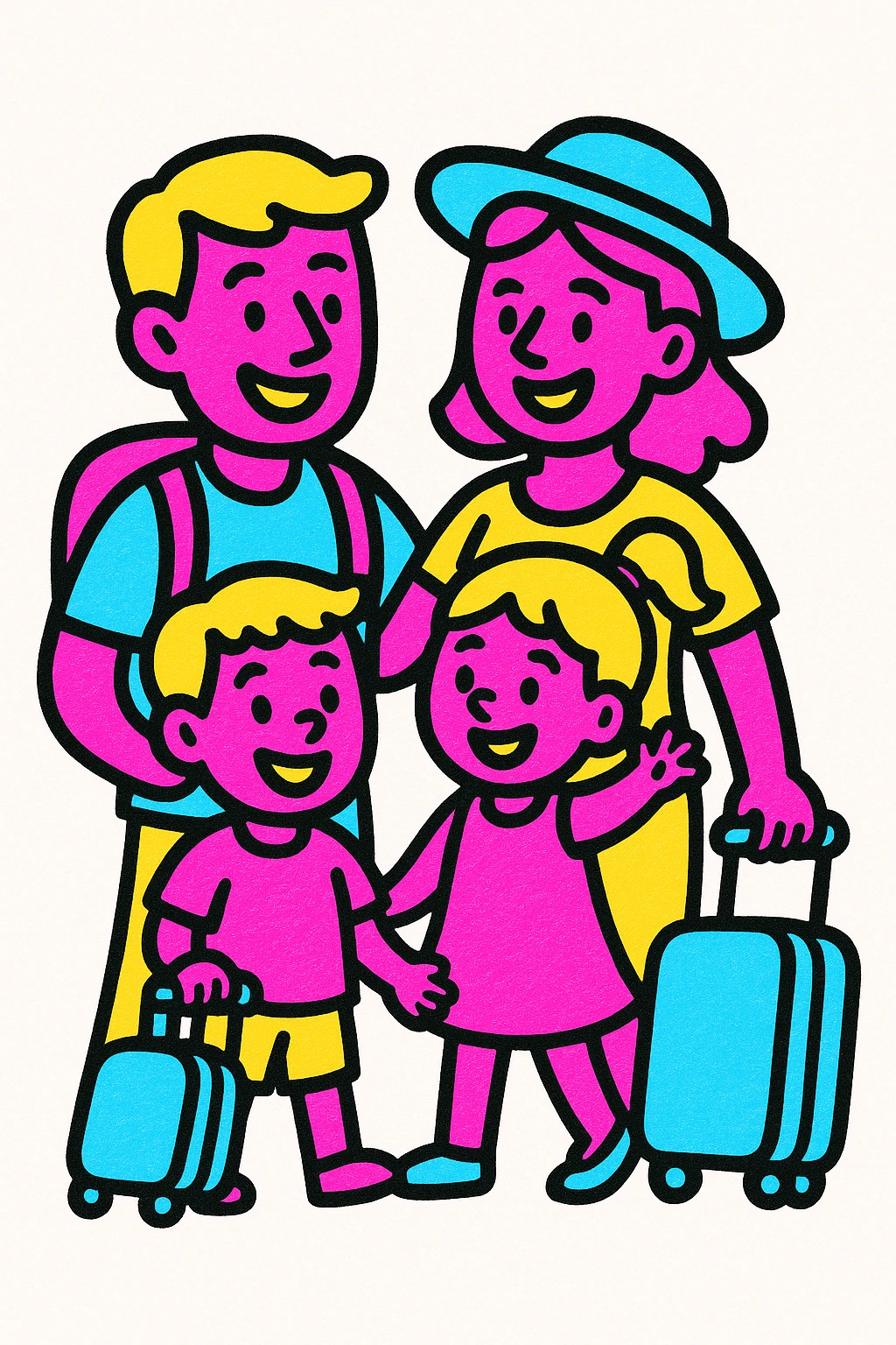 una familia viajando, estilo colorido y alegre, vibrant and joyful colors emoji