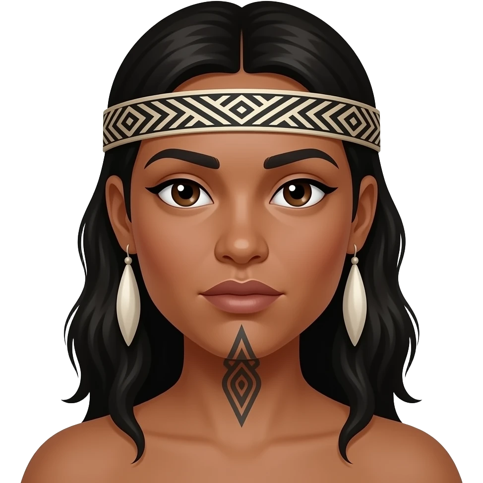 Maori warrior female with moko Kauwae on chin only dark skinned Taniko headband No tattoo around mouth emoji