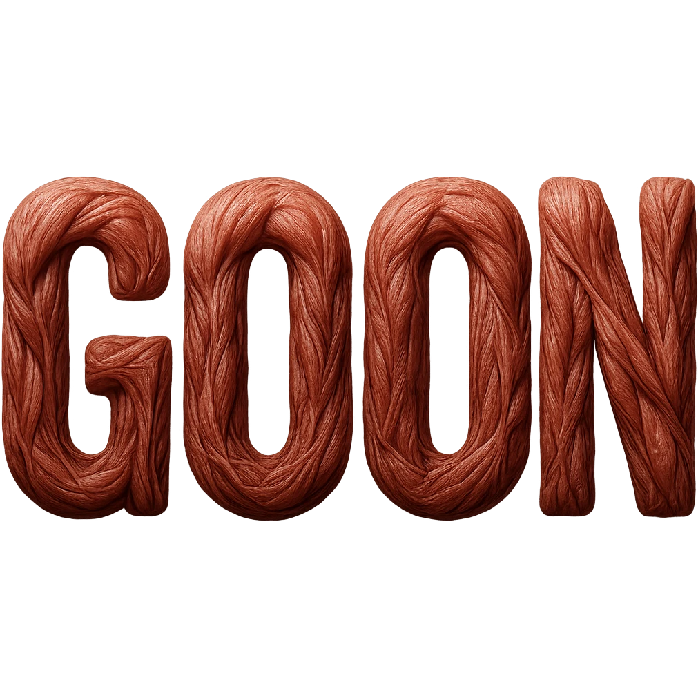 Transform the word GOON so that each letter is made of muscled flesh, with visible muscle fibers and anatomical muscle texture, while keeping the organic look. No background. The style should reflect detailed anatomical muscle texture and organic flesh appearance, with no background. emoji