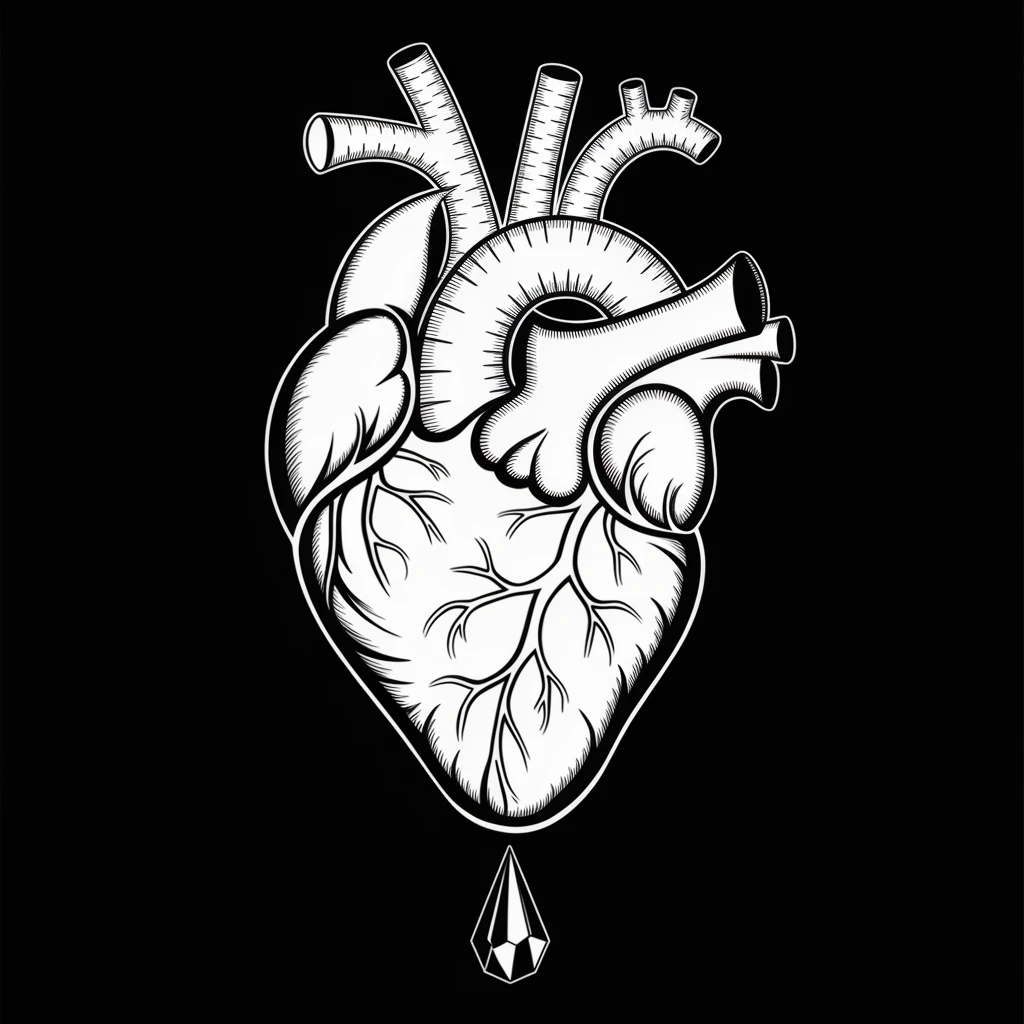 gothic heart with a dark crystal drop emoji