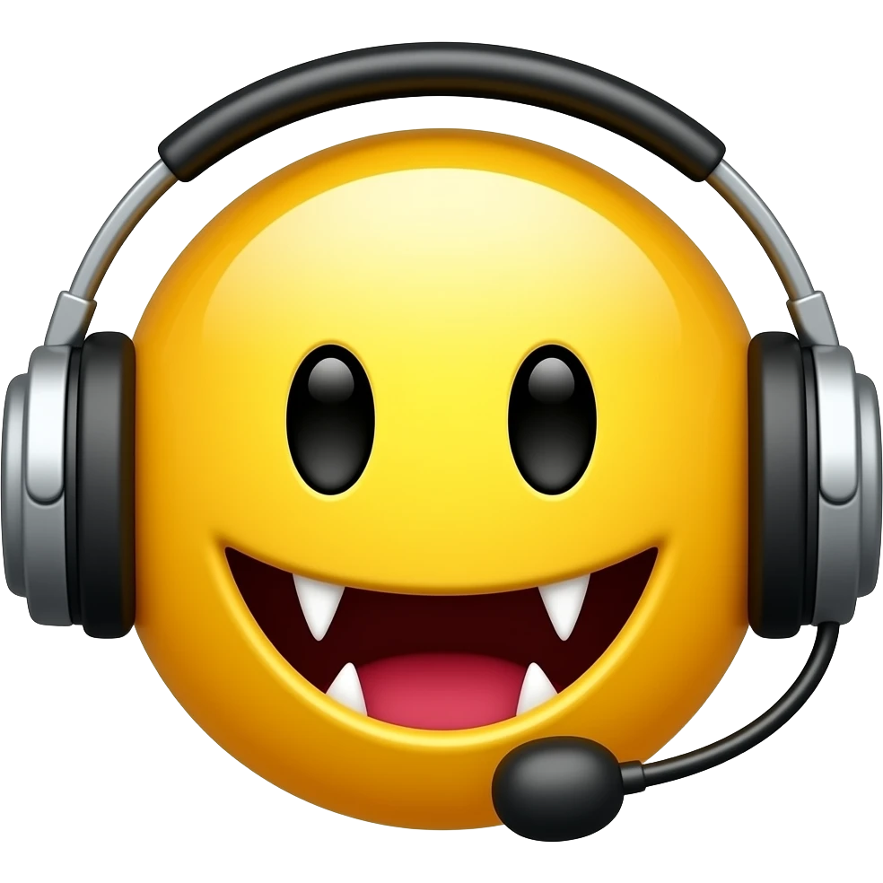 Vampire yellow smiley face with headphones and a microphone emoji