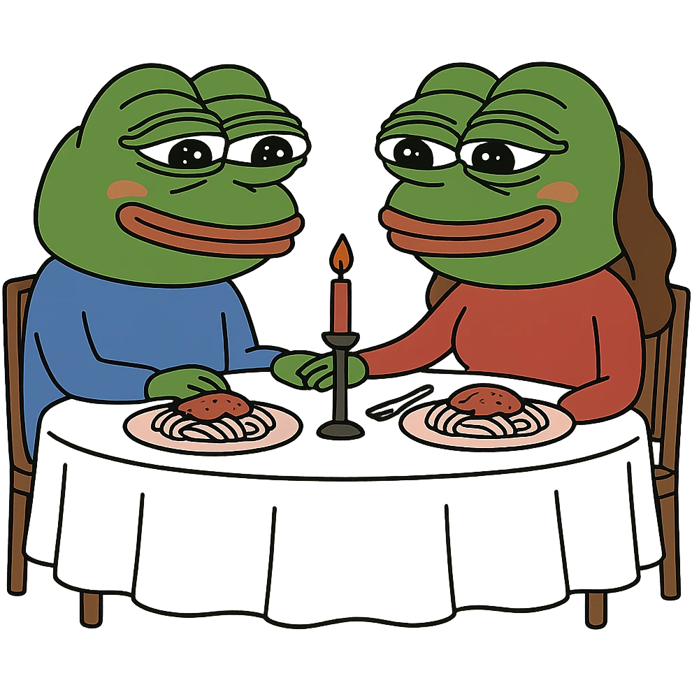 create a pepe on couple dinners, white background emoji