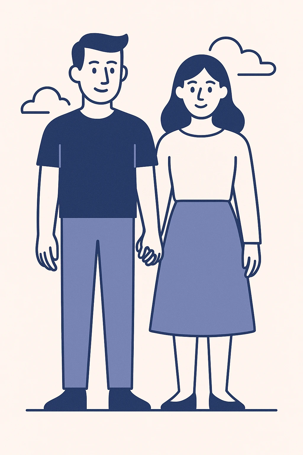 a couple holding hands and standing straight, clean modern illustration style emoji