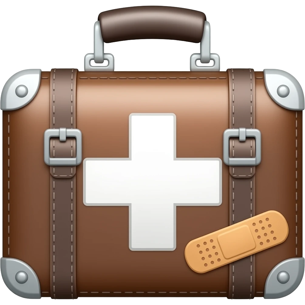 briefcase with medical cross in the middle and a bandaid emoji