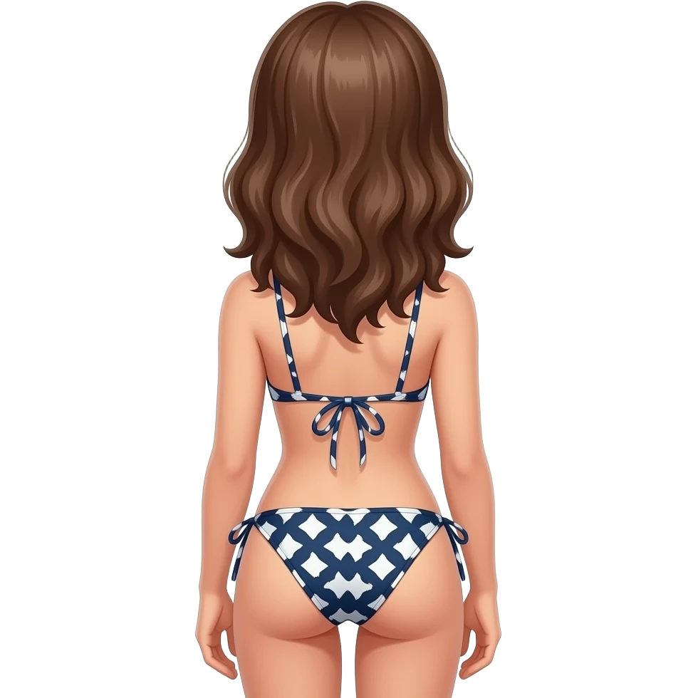 emoji style girl from behind wearing bikini, simple, clean, white background emoji