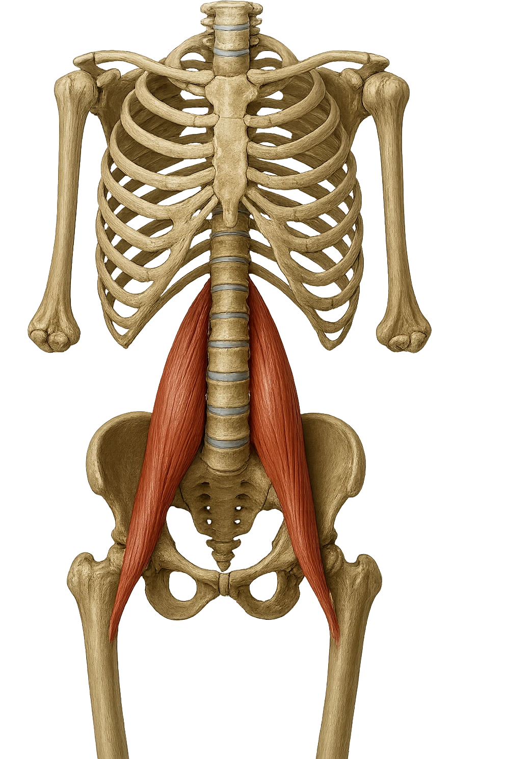 fai un immagine identica che riguarda IL MUSCOLO PSOAS i in evidenza (anatomicO) con colori naturali di un corpo umano. falla iperrealistica anatomica in 4k emoji