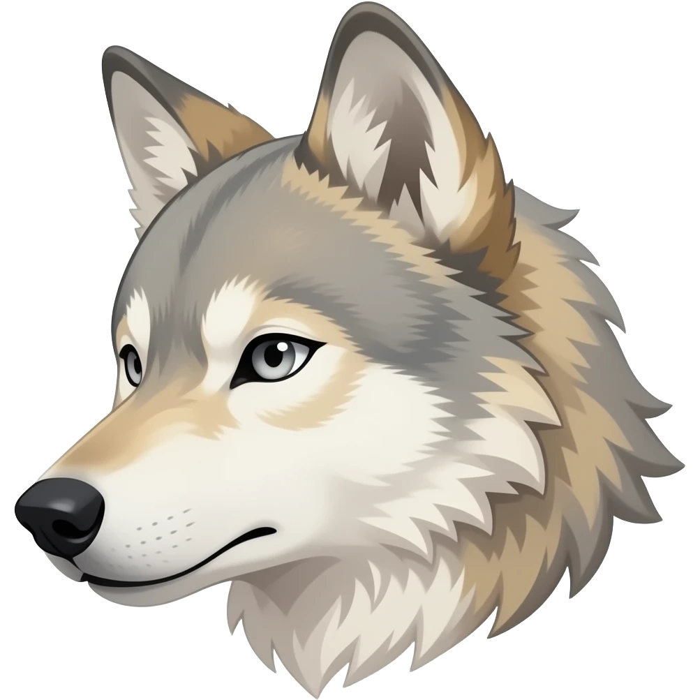 angry face alpha light gray blonde wolf head little bit anime eyes realistic Turn sideways light gray eyes dead stare emoji
