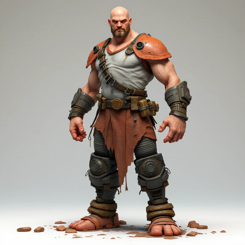 Render this character with meaty tank treads instead of legs, keep all other features and pose, in flux pro style. emoji