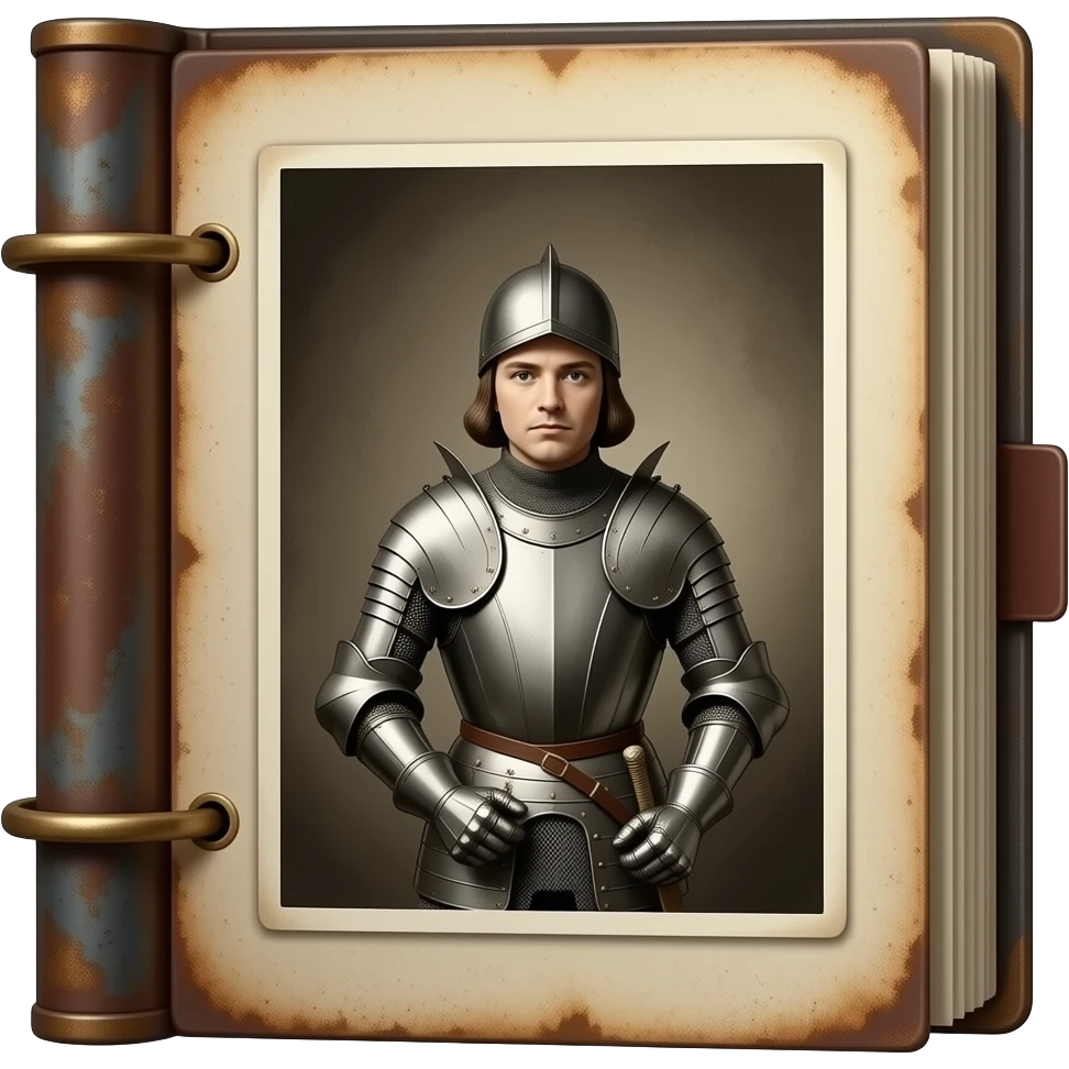 rusty photo album with vintage dramatic Joan of Arc daguerréotypie photos emoji