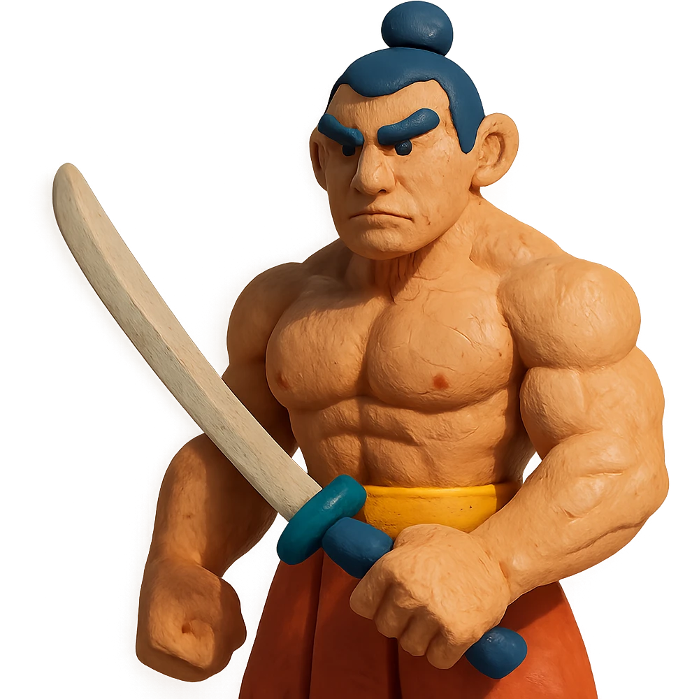 A muscular samurai with a matte, textured appearance emoji