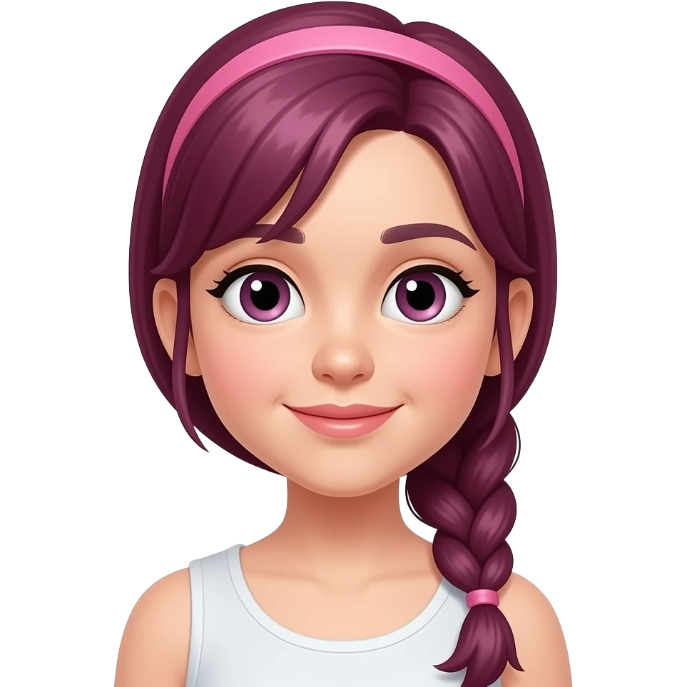 young girl with braid pink hairs and wear hair band change her hairs into dark pink color emoji