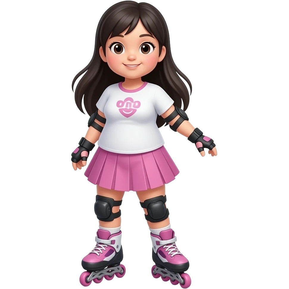 Sad Fat Asian girl on rollerblades with long hair emoji