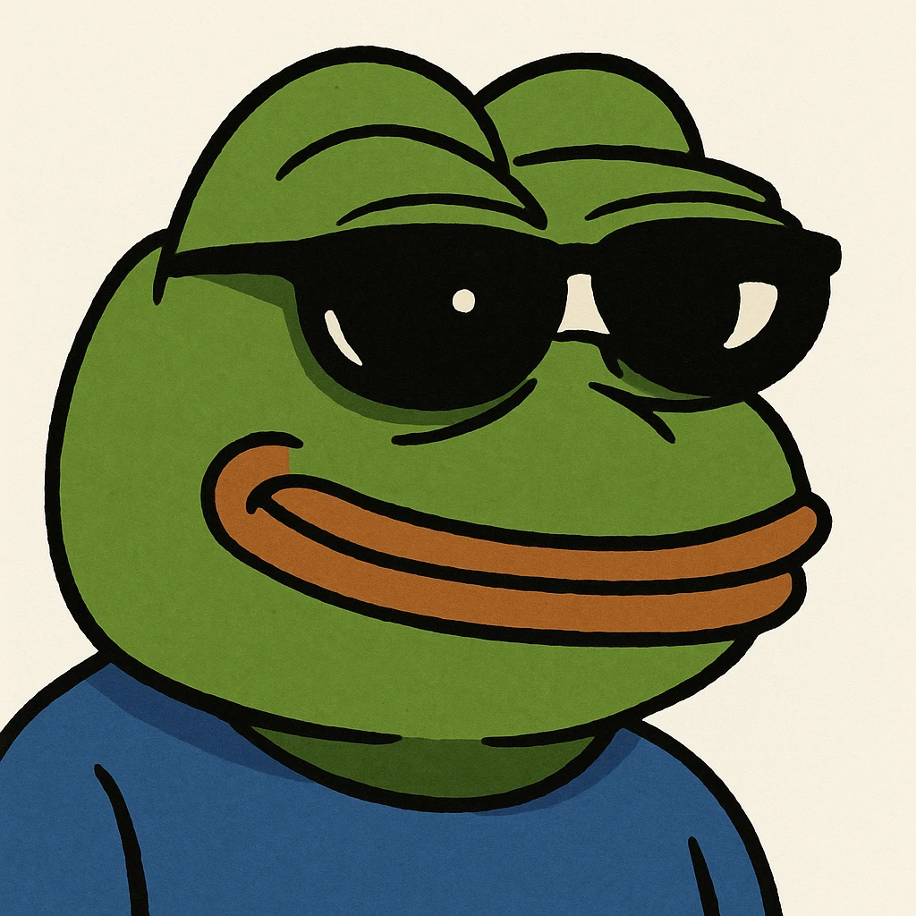 Pepe the Frog with sunglasses, meme style emoji
