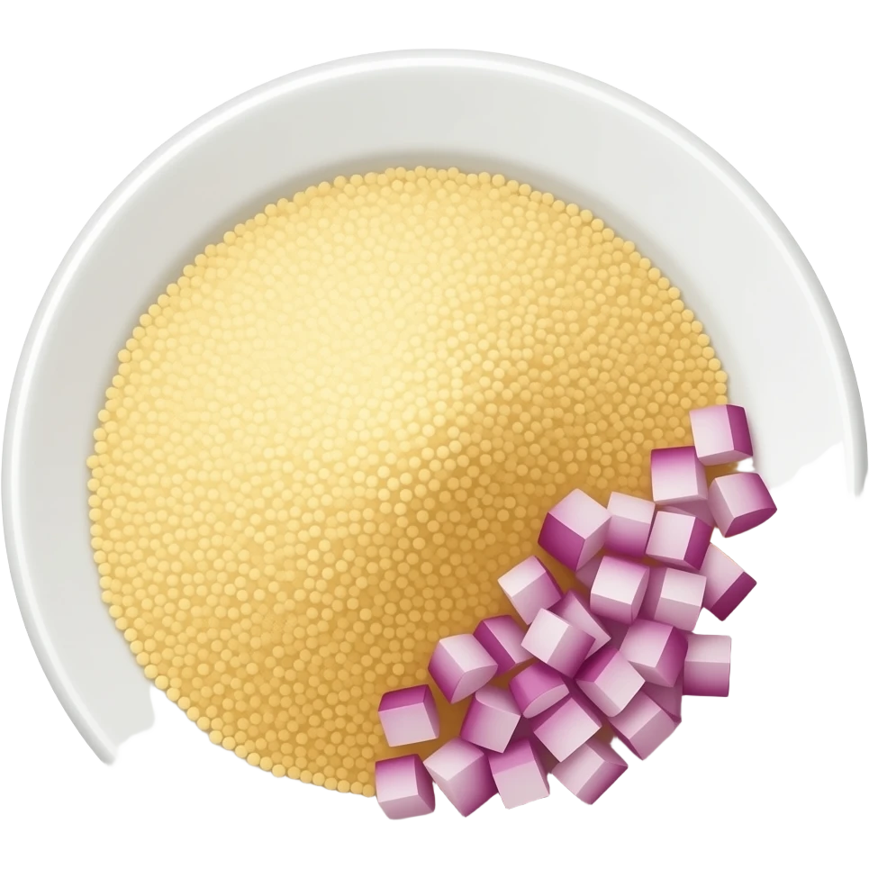 generates the emoji of cassava semolina on a plate with chopped onion next to it emoji