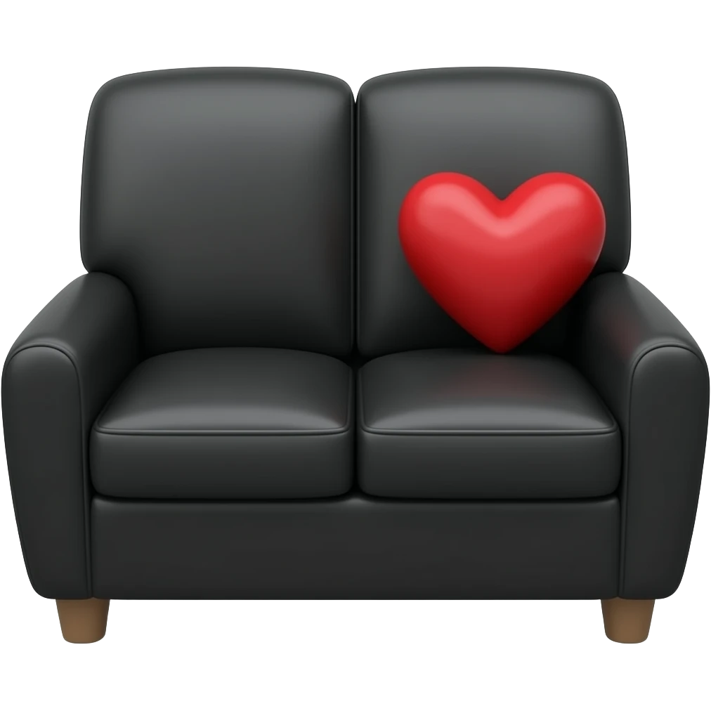 sofa quatre places, noir pâle avec petit coussin en coeur rouge emoji
