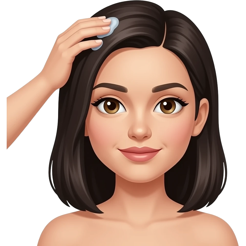 White girl taking care of her black hair by giving herself a hair tonic massage, iPhone emoji style emoji