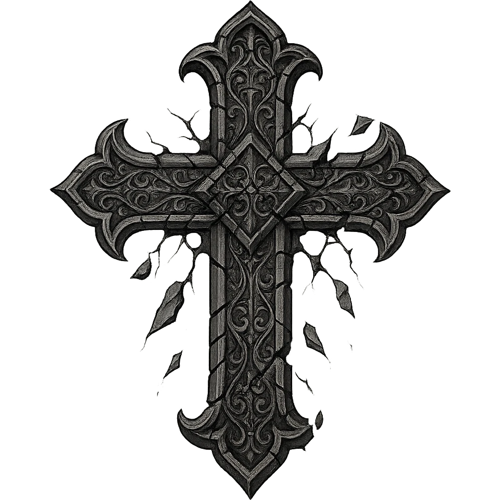 gothic style goth cross with a broken effect emoji