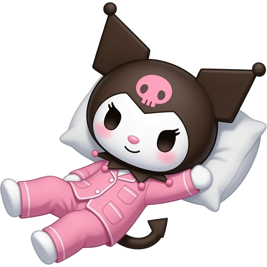 brown skin tone kuromi in hot pink pajamas falling asleep emoji