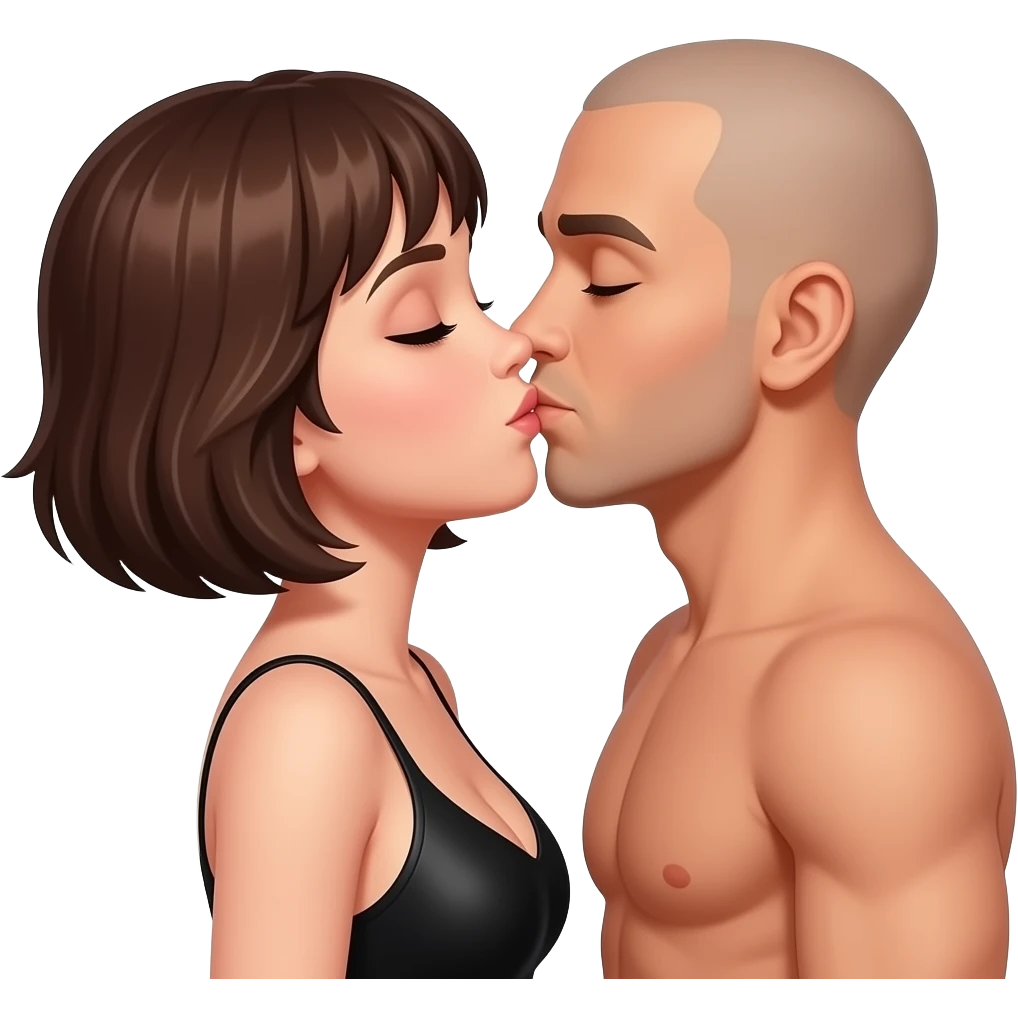 Happy In love Sexy lady short brown hair kissing bald man emoji