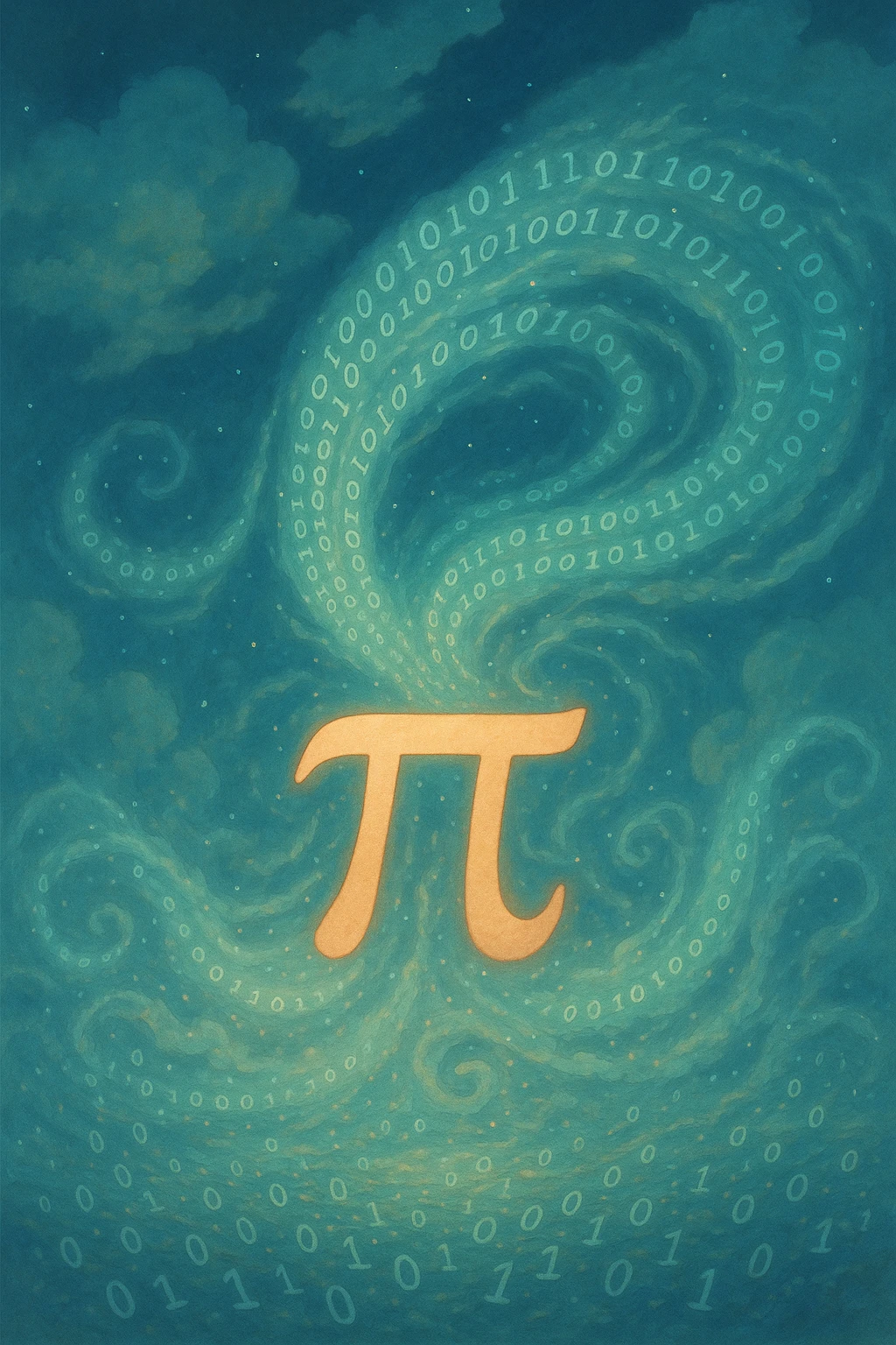 combine the π (pi) math symbol, binary code, and digital mist emerging from it. emoji
