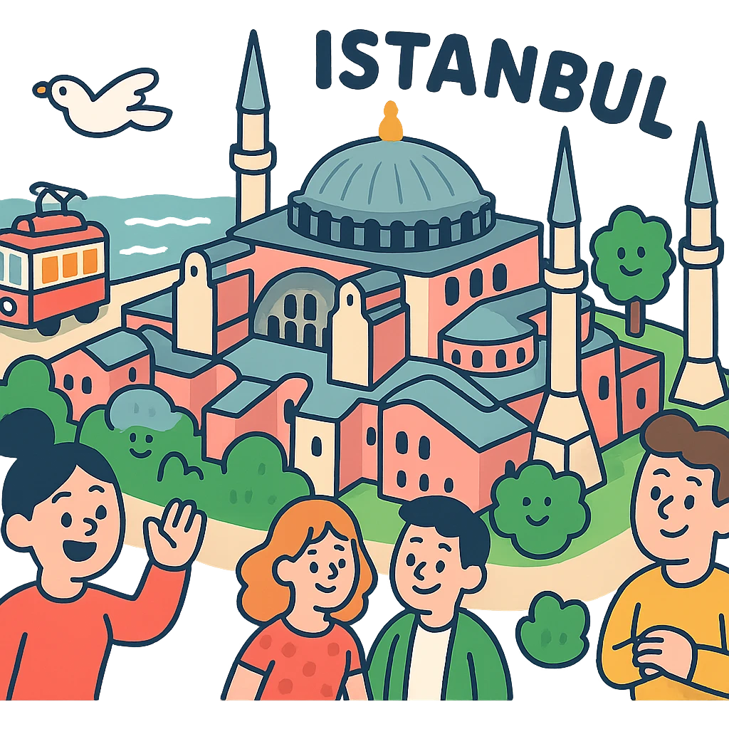 Isometric illustration of Istanbul, featuring real photorealistic Hagia Sophia with ts large central dome and four tall minarets, with real transparent background emoji