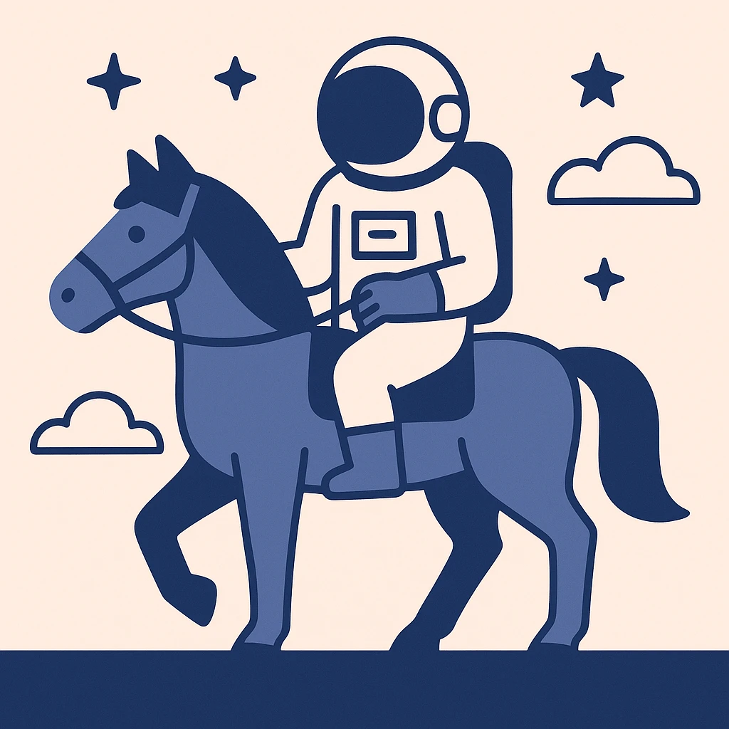 astronaut on horseback with stars in background emoji