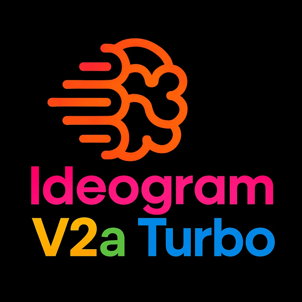 make a non gradient solid but colorful text of "Ideogram V2a Turbo", black background, add this logo too, make it good art for this emoji