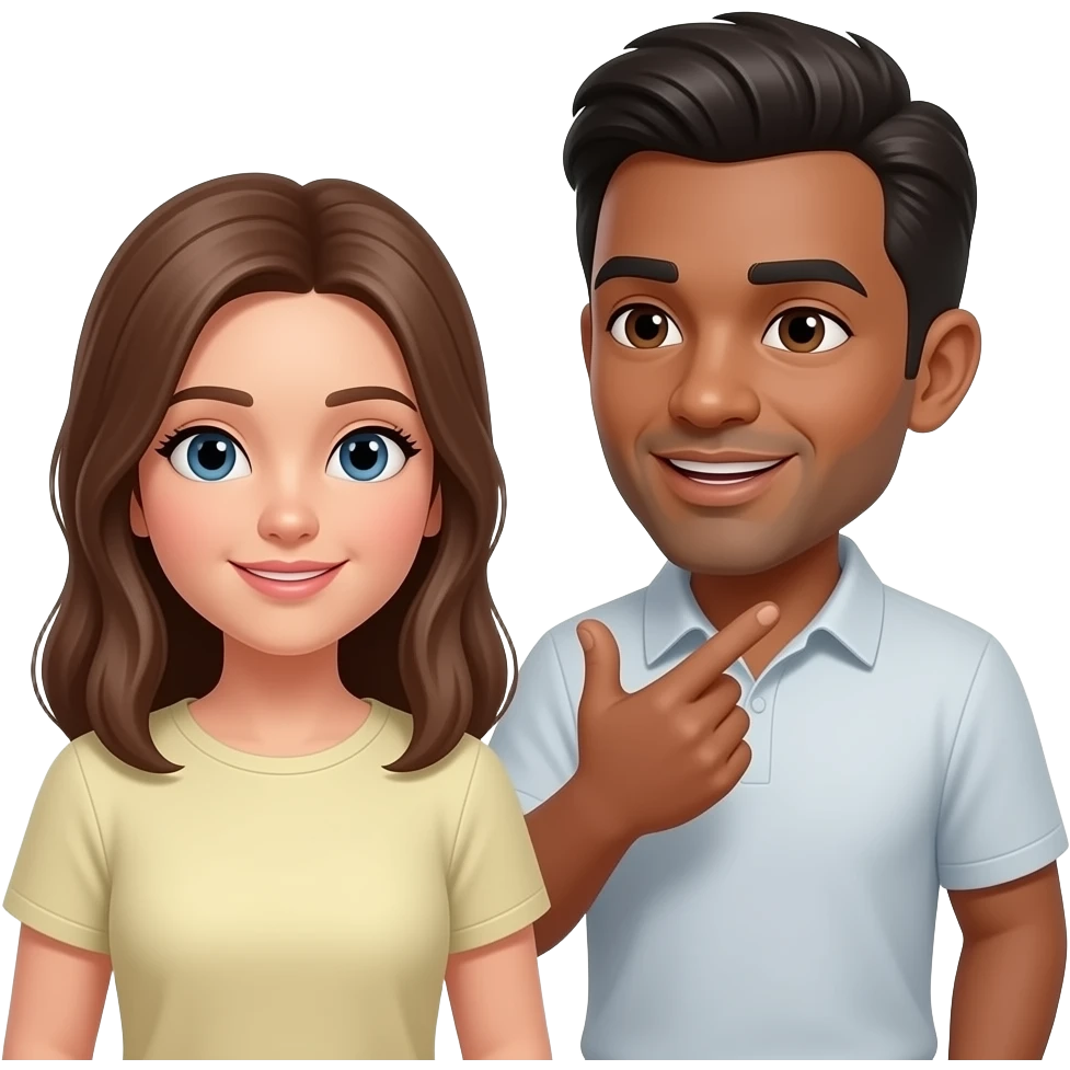 hombre adulto morocho ojos oscuros tes morena hablando con mujer adolescente emoji