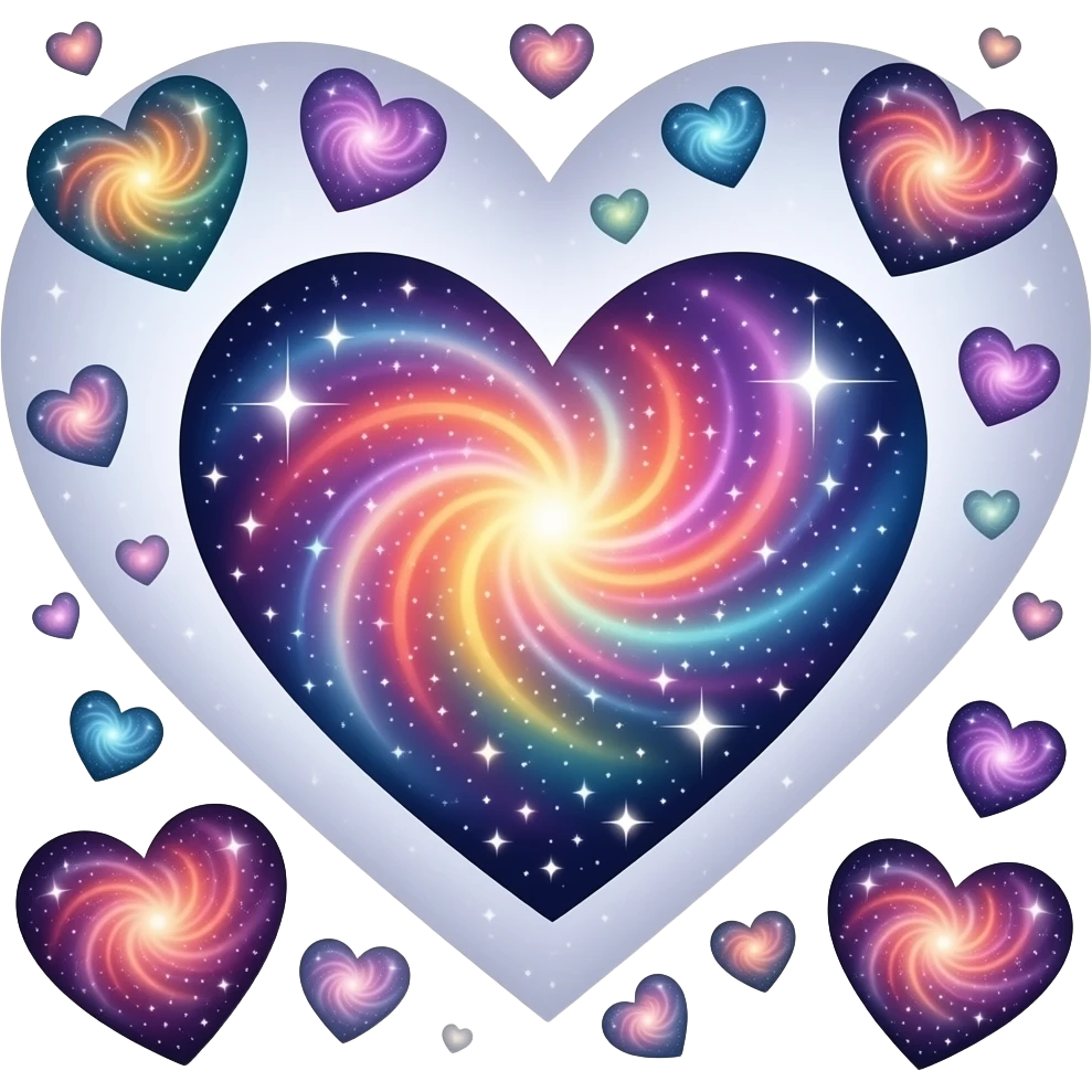 loads of different coolest galaxy hearts but all different colours nebula and stuff emoji