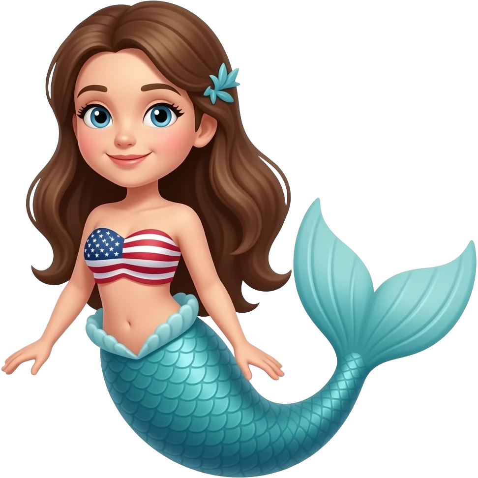 American flag mermaid with brown hair emoji