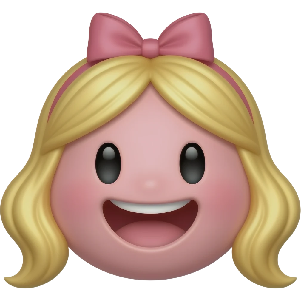 Pink happy face with a bow blonde long hair emoji