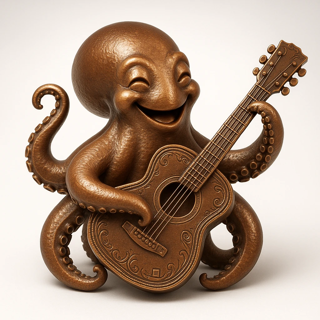 happy octopus with multiple arms playing guitar emoji