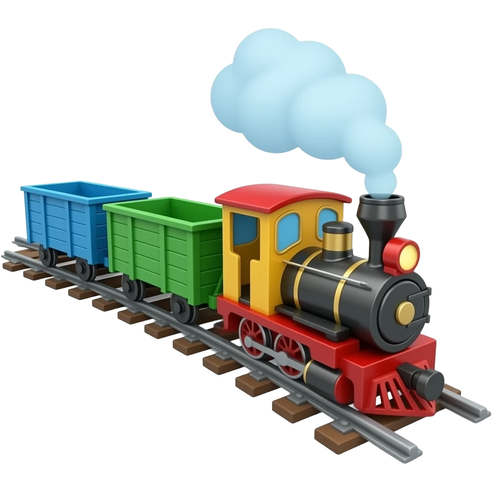 Toy train pulling wagons in the train track emoji