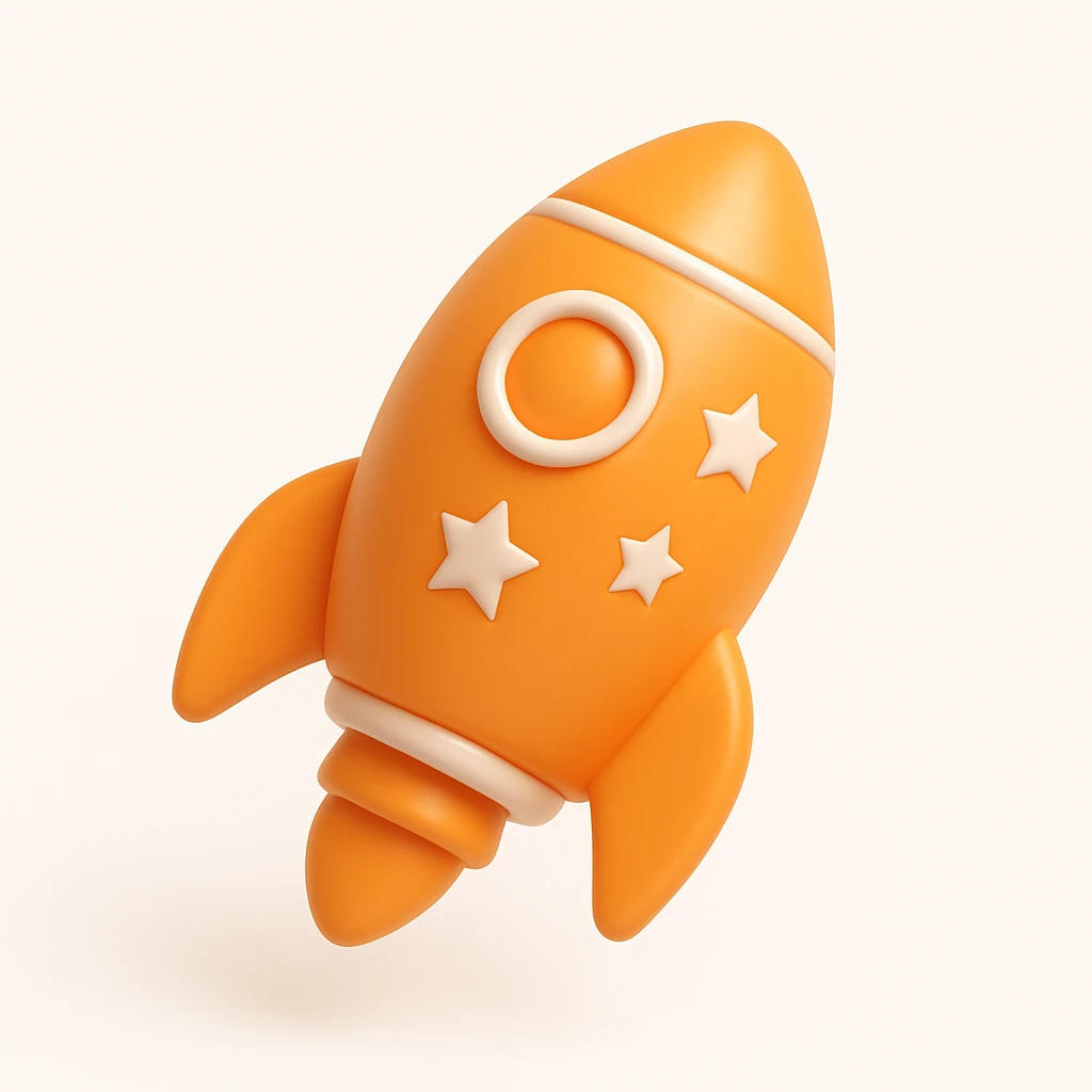 shiny orange 3D rocket ship with star decals emoji
