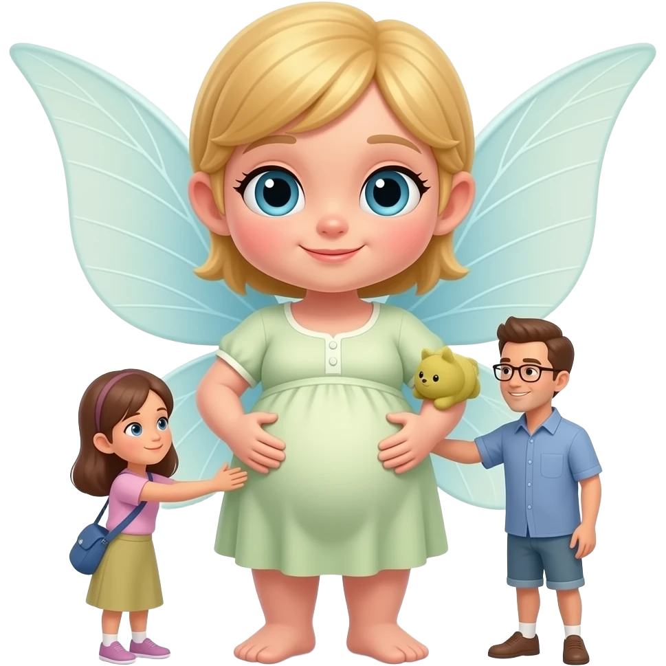 A fairy cradling her stuffed tummy after a big meal,a secret admirer wants to hug her belly and listen to those rumbling digestive noises. emoji