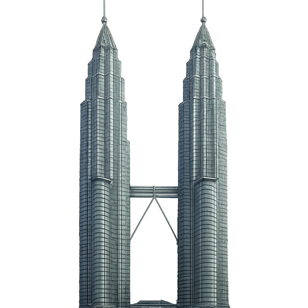 Petronas Twin Towers, modern architectural style, detailed emoji