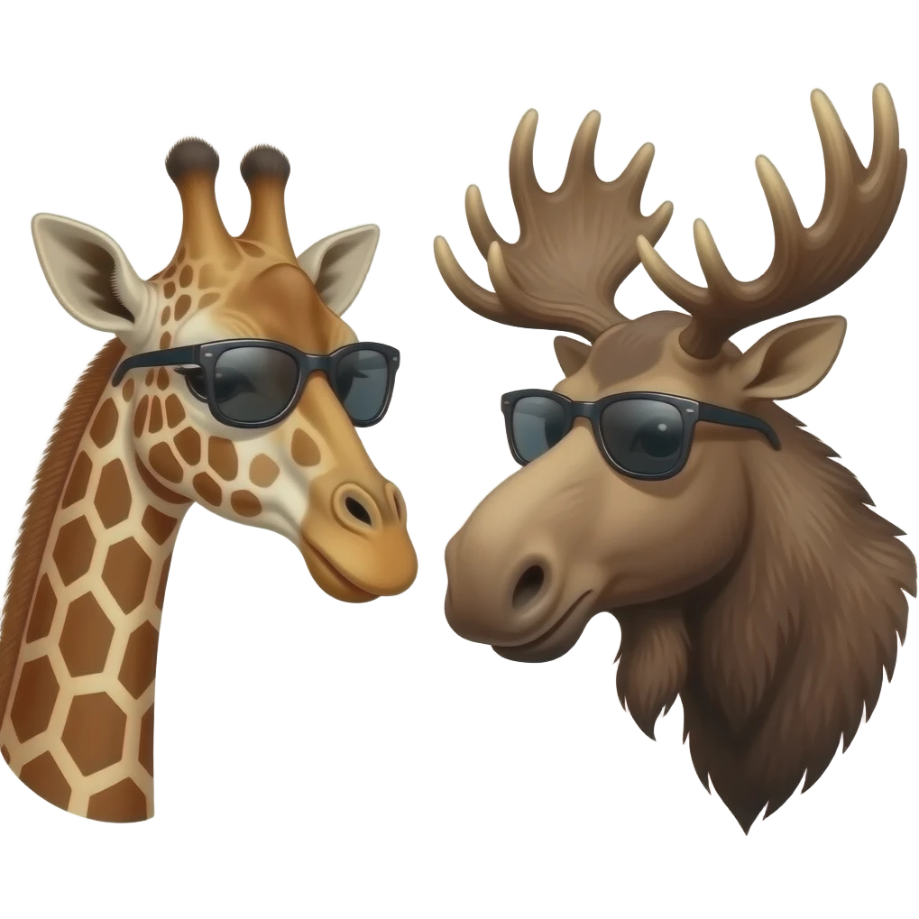 Einfacher Giraffenkopf und Elchkopf schauen sich an und beide cool mit Sonnenbrille emoji