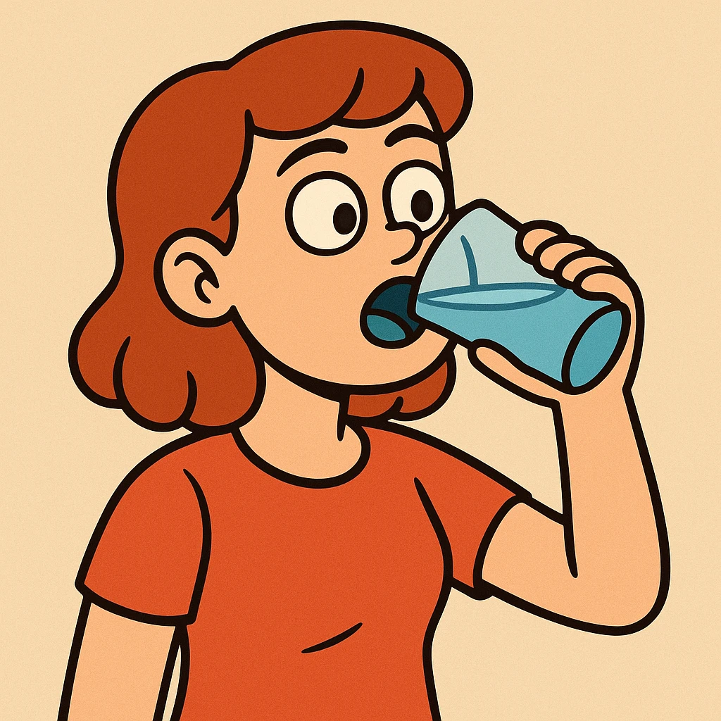 girl drinking water, simple shapes, bold colors emoji