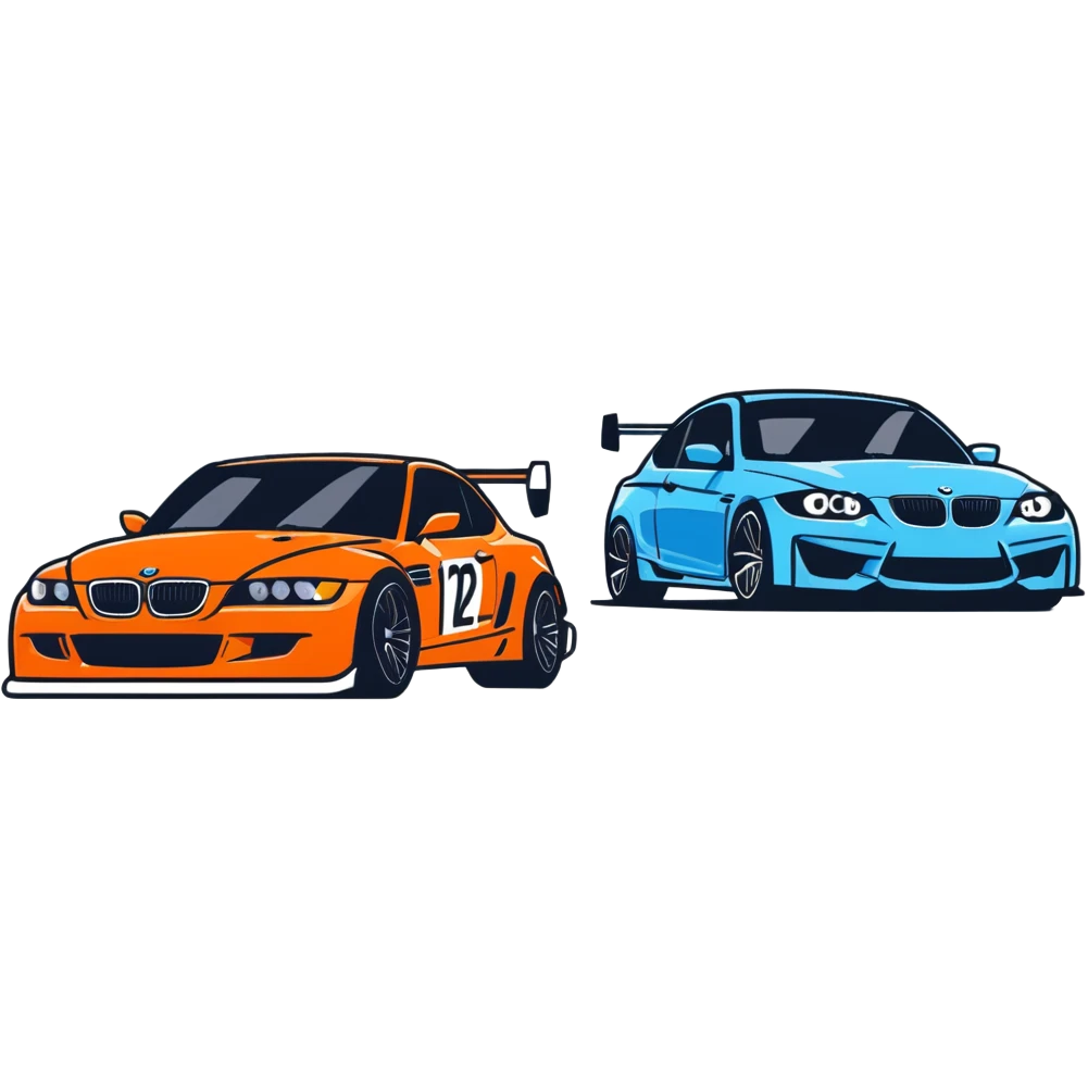 Honda and BMW cars racing, playful rivalry theme emoji