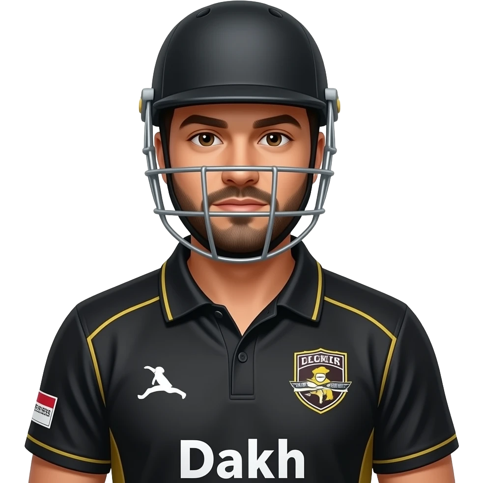 cricket wicket keeper in squad pose in black dress jersy half body and wearing helmet emoji