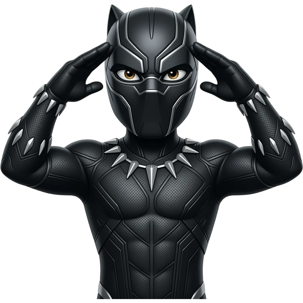 I want the emoji with black panther giving tribute to Wakanda his both hand should be on his other side of arm emoji