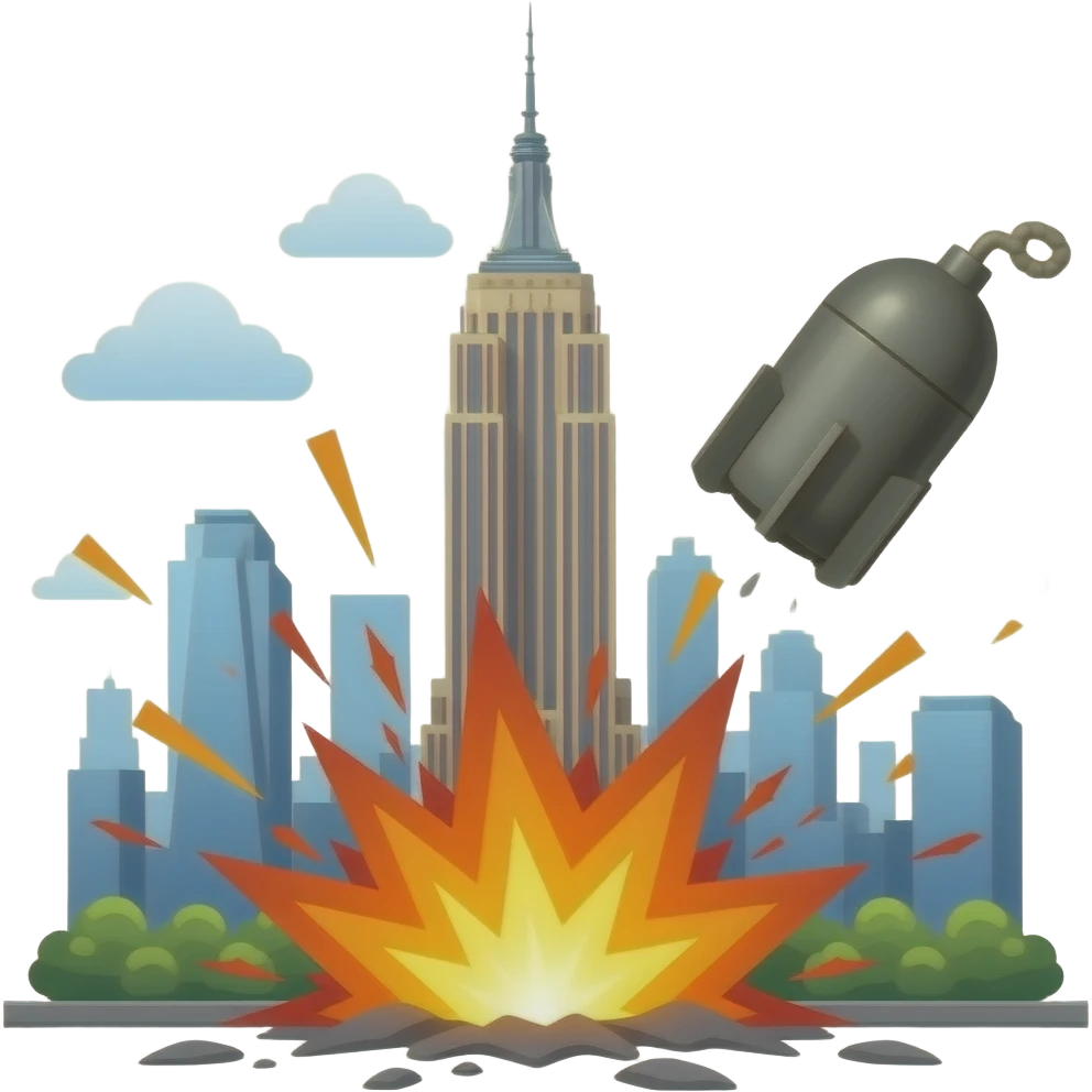 I want to create New York City getting bombed with a bomb hitting the Ground and exploding emoji